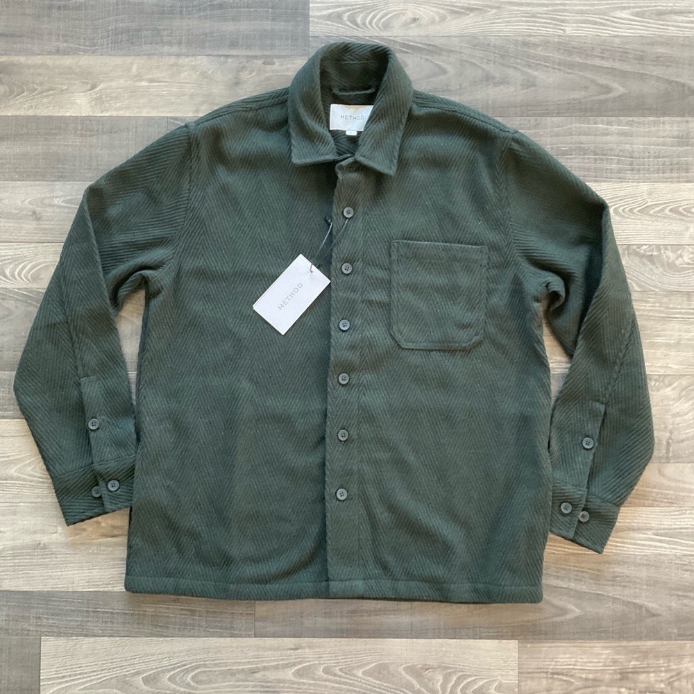 NWT Method Soho Luxe Hybrid Chevran Overshirt Shacket Men’s LARGE Olive Green